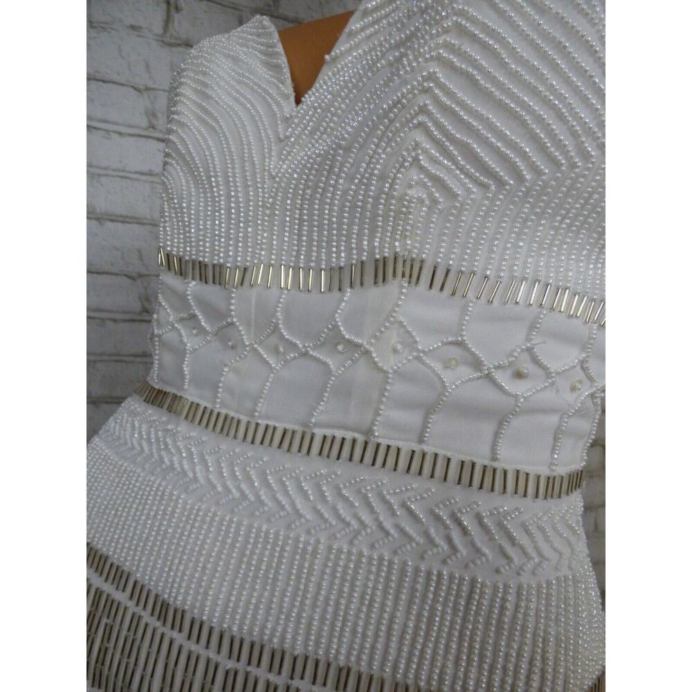 Tularosa White Beaded Chiffon Mermaid Maxi Dress 2 NEW - Picture 8 of 13